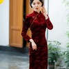 SYG-680碎花连衣裙长袖女高贵气质秋冬旗袍 商品缩略图5