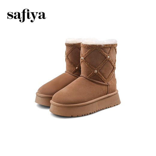 Safiya/索菲娅2023冬季潮酷铆钉厚底街头中筒加绒保暖雪地靴 SF3411A119 商品图6
