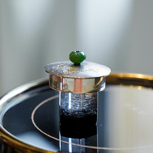 岚工坊六方晶面星空盖置 定制款耐热玻璃高端盖碗茶具配件高档手工摆件盖托 商品图3