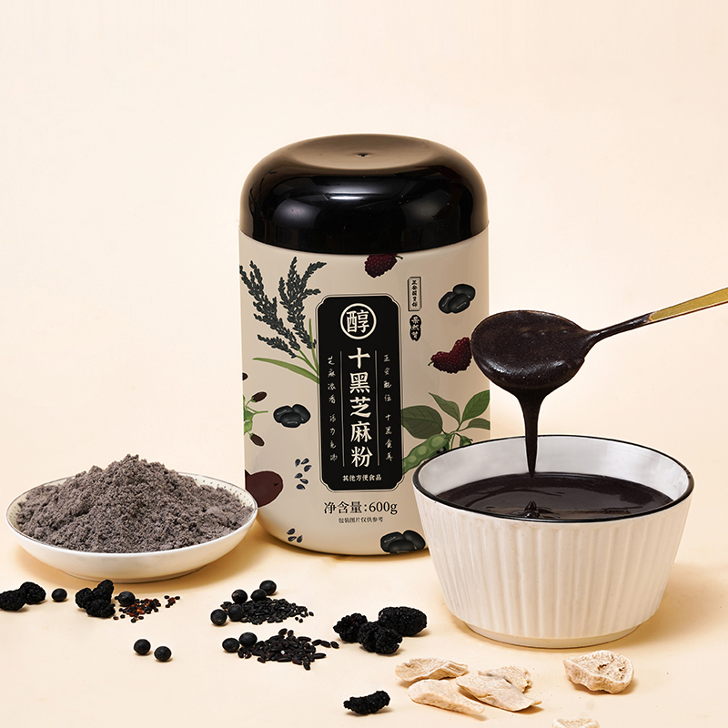 正安国货·十黑芝麻粉   十重黑营养呵护   无蔗糖无香精  600g/罐