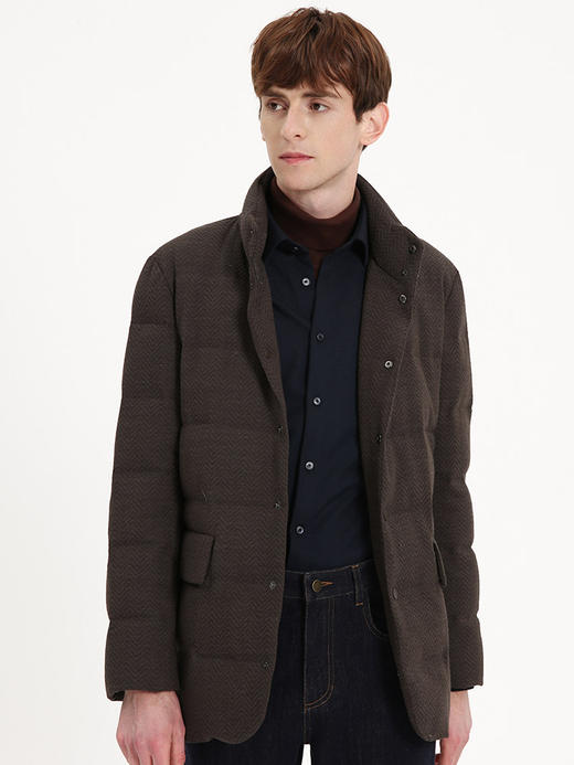 callisto咖色羊毛混纺立领羽绒夹克 FSFED103C 商品图1