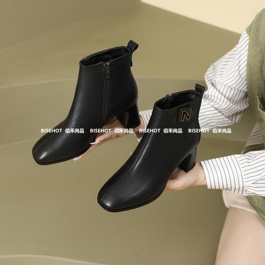 新品女士牛皮粗跟圆头矮靴954B35535（W） 商品图7