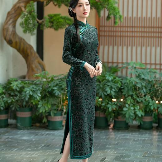 SYG-732春秋新款碎花连衣裙长袖女高贵气质秋冬旗袍 商品图3