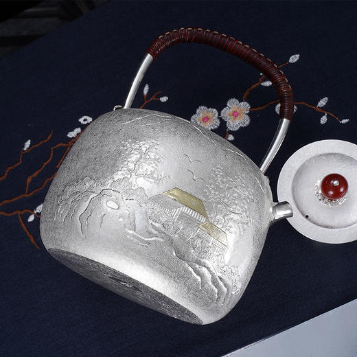 子佩集S999银【云影仙踪】嵌金提梁壶小茶壶公道杯摆件茶杯摆件茶具套装【ZJ011】【ZJ002】【ZJ003】【ZJ013】原创作品2311 商品图2