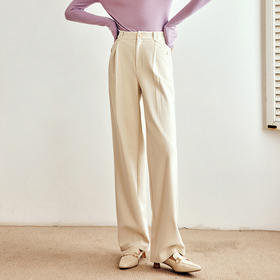 OLrain欧芮儿法式灯芯绒休闲裤女秋冬2023新款高腰直筒阔腿拖地裤