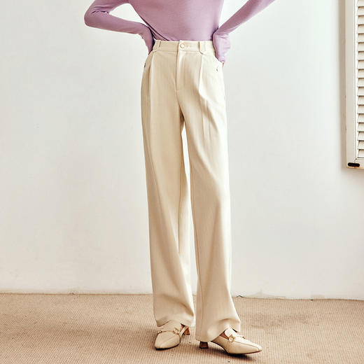 OLrain欧芮儿法式灯芯绒休闲裤女秋冬2023新款高腰直筒阔腿拖地裤 商品图0