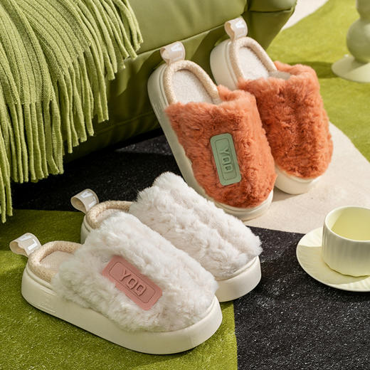 「五色可选！厚底毛毛绒」棉拖鞋女秋冬季室内家居2023新款防滑保暖加绒情侣拖鞋 商品图1