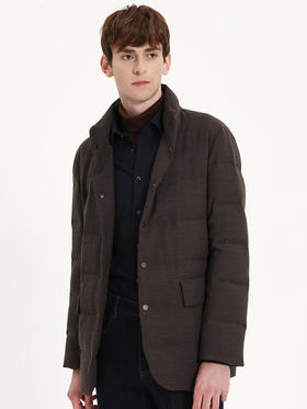 callisto咖色羊毛混纺立领羽绒夹克 FSFED103C