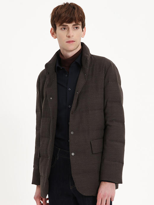 callisto咖色羊毛混纺立领羽绒夹克 FSFED103C 商品图0