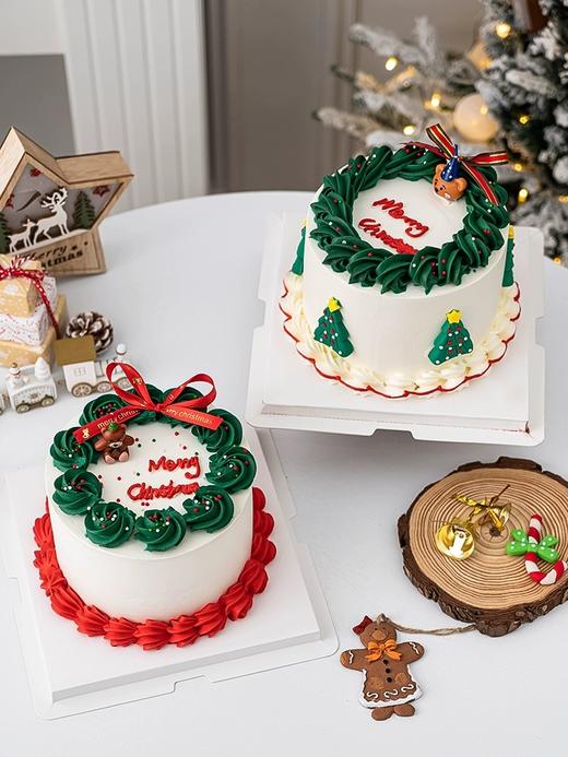 圣诞节主题J款  小熊蜡烛复古蛋糕 白色奶油围边与红色奶油围边 商品图0