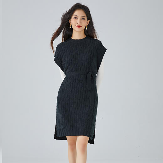 东黎 • 山羊绒女士秋冬宽松系带无袖气质中长裙 3016 商品图3