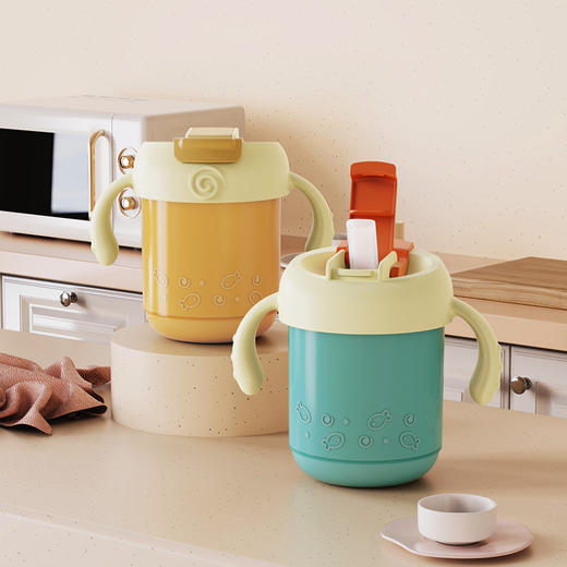 【一杯多用 双盖牛奶杯】贝比不锈钢儿童牛奶刻度杯 双层水杯 316内胆坚韧耐摔 全身可拆卸式 清洁无死角 商品图0