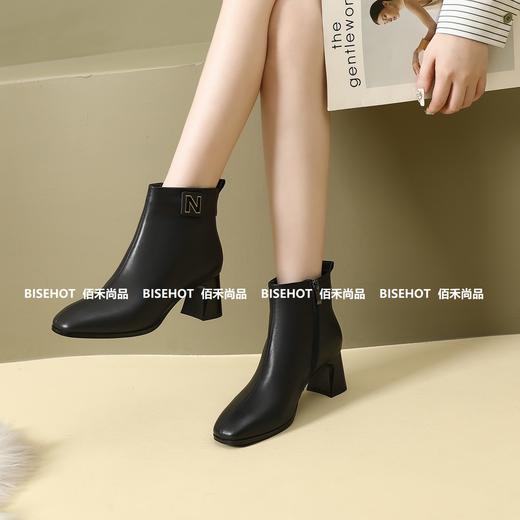 新品女士牛皮粗跟圆头矮靴954B35535（W） 商品图3