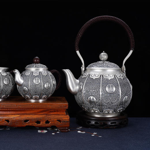 子佩集S999银【花丝福字】提梁壶小茶壶公道杯摆件茶杯摆件茶具套装【BX0020648】【BXYL002058503】【BXYL001027203】【BXYL001027303】2311 商品图14