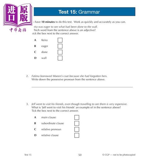 【中商原版】新的11+ GL 10分钟测试 英语拼写标点和语法9-10岁含在线版New 11+ GL 10-Minute Tests English Spelling Punctu 商品图3