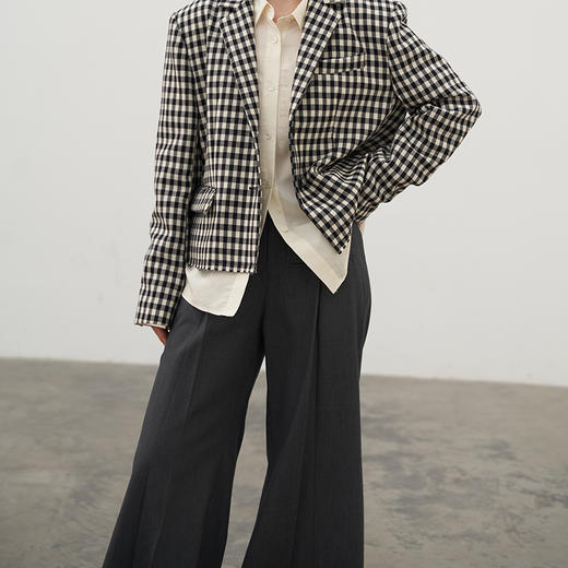 【年终福利/不退换】P798N夕又米 裤身开褶半松紧腰四面弹面料灰色西装阔腿休闲裤女秋 商品图2