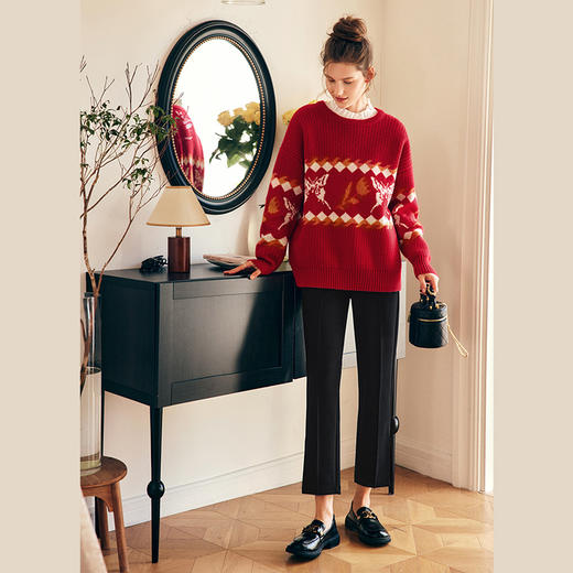 OLrain欧芮儿法式红色毛衣女秋冬2023年新款宽松慵懒毛绒针织上衣 商品图3