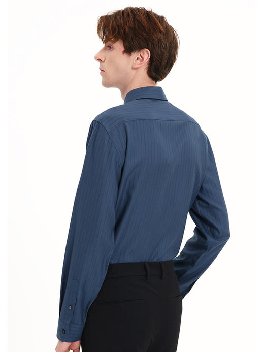 callisto蓝色丝羊毛巴朗斯条纹长袖衬衫 FSSTL220H 商品图2