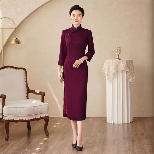 高档羊毛旗袍，七分袖中国风喜婆婆妈妈装连衣裙HQ-224 商品图0