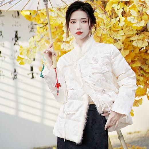 XYDYS7217 2023秋冬新中式女装唐装外套白色盘扣外套高级感国风白鸭绒羽绒服 商品图1
