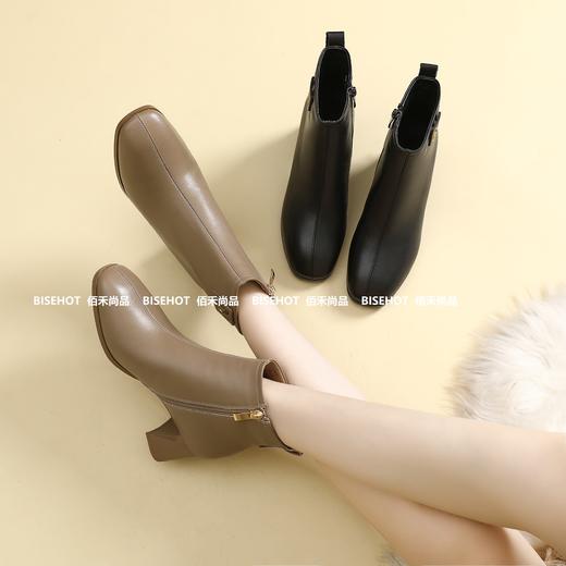 新品女士牛皮粗跟圆头矮靴954B35535（W） 商品图1