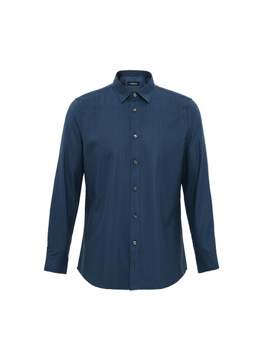 callisto蓝色丝羊毛巴朗斯条纹长袖衬衫 FSSTL220H 商品图3