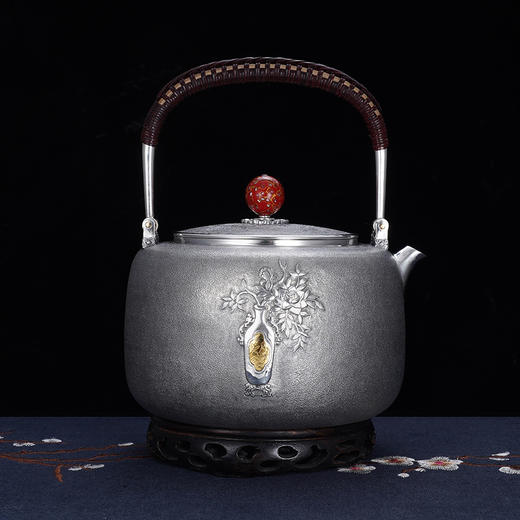 子佩集S999银【如意牡丹】提梁壶小茶壶公道杯摆件茶具套装【ZZ001】【ZZ002】【ZZ003】原创作品2311 商品图5