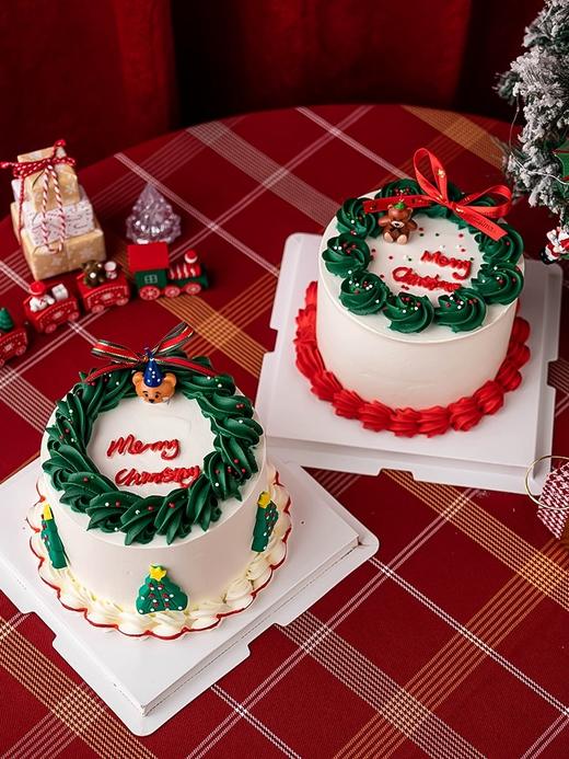 圣诞节主题J款  小熊蜡烛复古蛋糕 白色奶油围边与红色奶油围边 商品图1