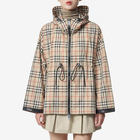 【二】BURBERRY 巴宝莉 女士徽标饰带格纹连帽夹克外套 格子 8062947 A7028