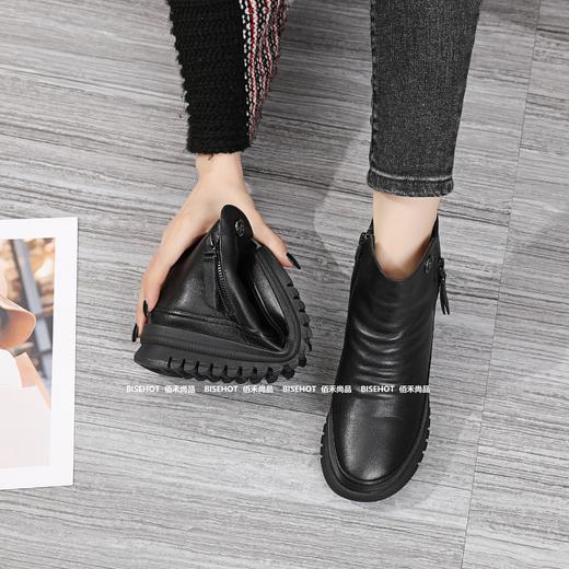 新品女士牛皮一脚蹬宽松版型增高女矮靴803B35576（W） 商品图3