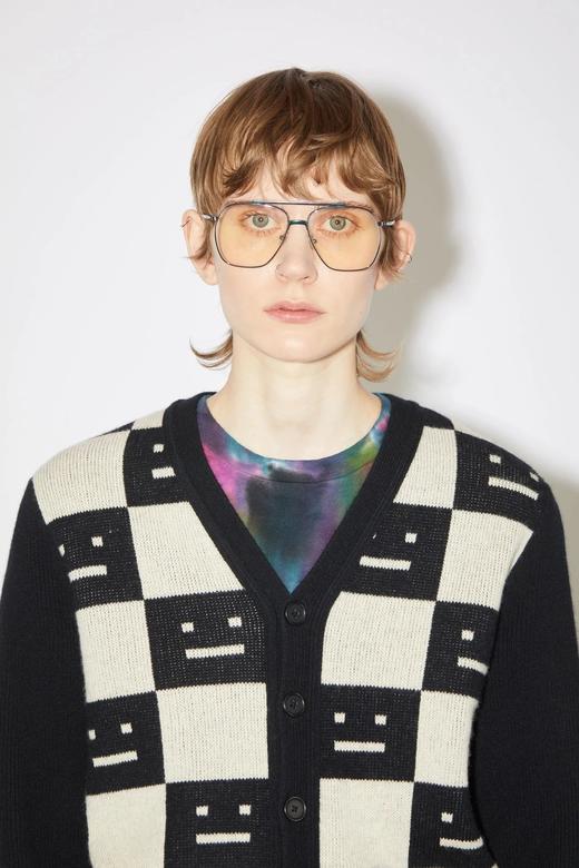 A.S 粗针棋盘格笑脸毛衣开衫 情侣款 MY107 商品图4