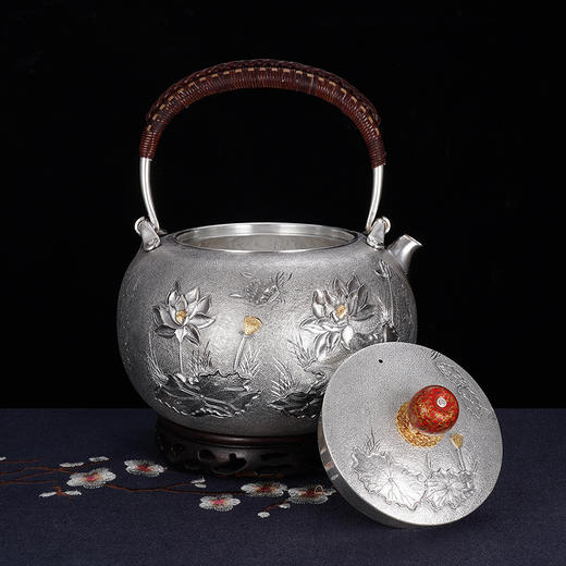 子佩集S990银【君子爱莲】提梁壶小茶壶公道杯摆件茶具套装【HY001】【HY002】【HY003】原创作品2311 商品图5