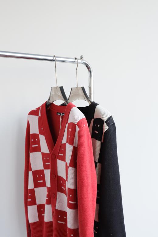 A.S 粗针棋盘格笑脸毛衣开衫 情侣款 MY107 商品图2