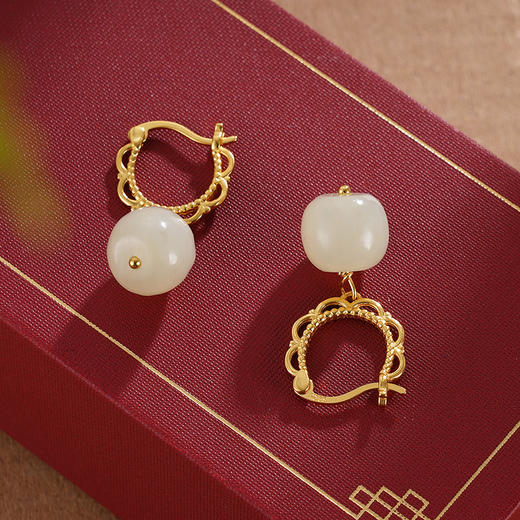 子佩集S925银【眉妩】和田玉耳环【WSC9879】镀金扣环耳圈2311 商品图5