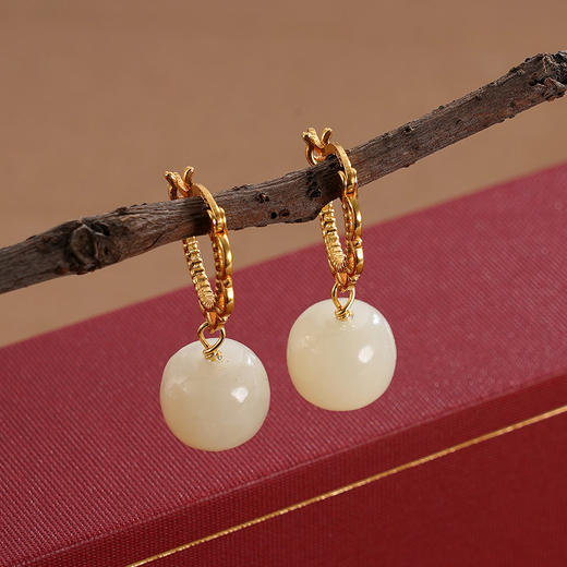 子佩集S925银【眉妩】和田玉耳环【WSC9879】镀金扣环耳圈2311 商品图2