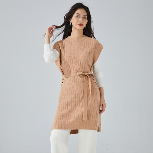 东黎 • 山羊绒女士秋冬宽松系带无袖气质中长裙 3016 商品图0