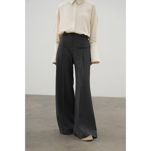 【年终福利/不退换】P798N夕又米 裤身开褶半松紧腰四面弹面料灰色西装阔腿休闲裤女秋 商品图0