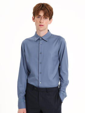 callisto蓝色莫代尔混纺长衬衫 FSSTL215C