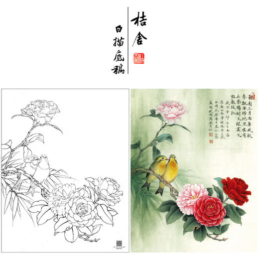 【大彩图】李晓明工笔画白描底稿《南国相思》牡丹临摹勾线花鸟线稿K030 商品图0