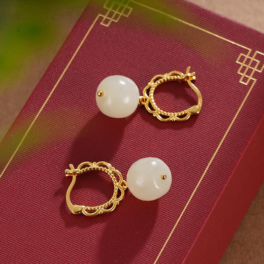 子佩集S925银【眉妩】和田玉耳环【WSC9879】镀金扣环耳圈2311 商品图1