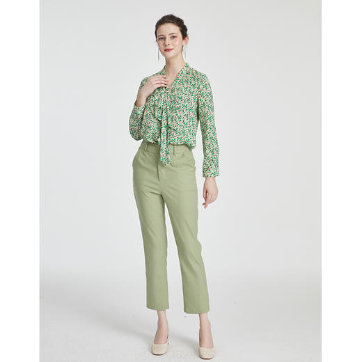 司歌雪纺长袖上衣衬衫印花蝴蝶结职业百搭小衫T881081 商品图4