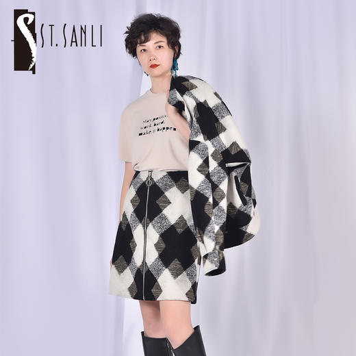 圣三利女装新秋冬短款格子半身裙 半裙SL321B06 商品图0