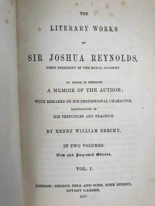 1878年 乔舒亚·雷诺兹文学作品集（卷1） 1幅肖像插图 全真皮精装32开 商品图3