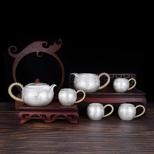 子佩集S999银【常相绕】锤纹提梁壶小茶壶公道杯摆件茶杯摆件茶具套装【AHYQ051】【YMT013】【YMT014】【YMT015】2311 商品图2