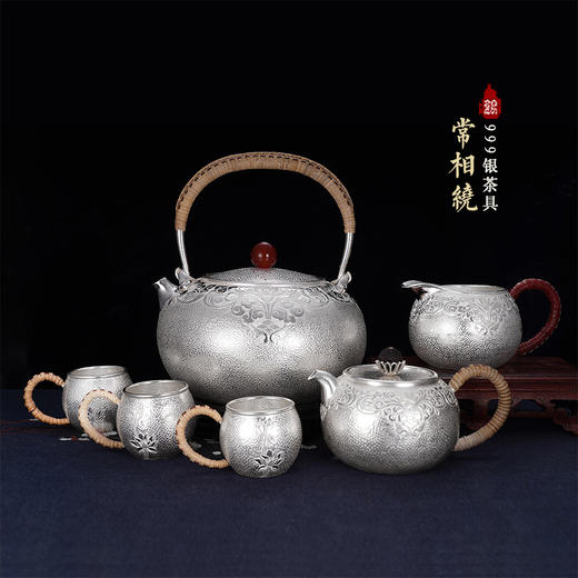 子佩集S999银【常相绕】锤纹提梁壶小茶壶公道杯摆件茶杯摆件茶具套装【AHYQ051】【YMT013】【YMT014】【YMT015】2311 商品图0