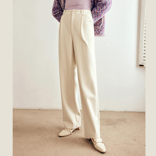 OLrain欧芮儿法式灯芯绒休闲裤女秋冬2023新款高腰直筒阔腿拖地裤 商品图3