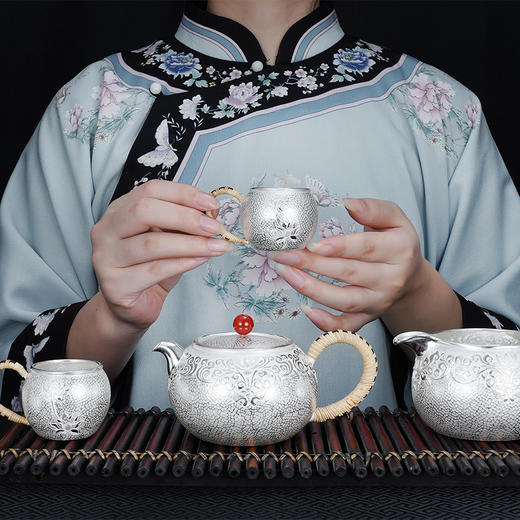 子佩集S999银【常相绕】锤纹提梁壶小茶壶公道杯摆件茶杯摆件茶具套装【AHYQ051】【YMT013】【YMT014】【YMT015】2311 商品图9