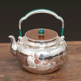 臻宝堂银壶9999纯银烧水壶纯手工浮雕篱园双免茶壶足银茶具大漆提梁 篱园双免壶(重约642g) 容量约1000ml