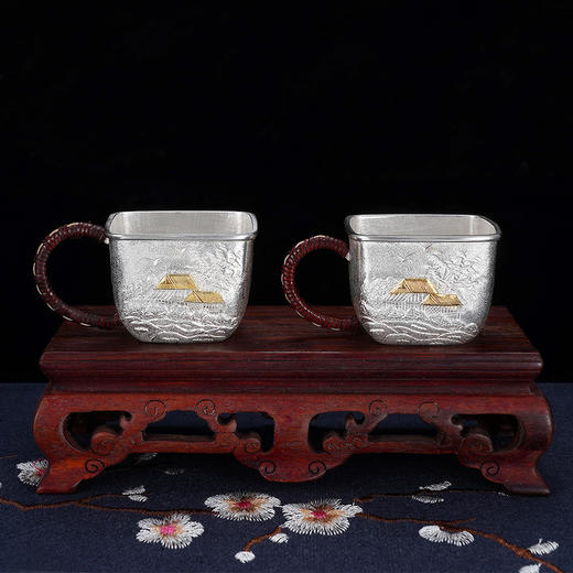 子佩集S999银【云影仙踪】嵌金提梁壶小茶壶公道杯摆件茶杯摆件茶具套装【ZJ011】【ZJ002】【ZJ003】【ZJ013】原创作品2311 商品图14