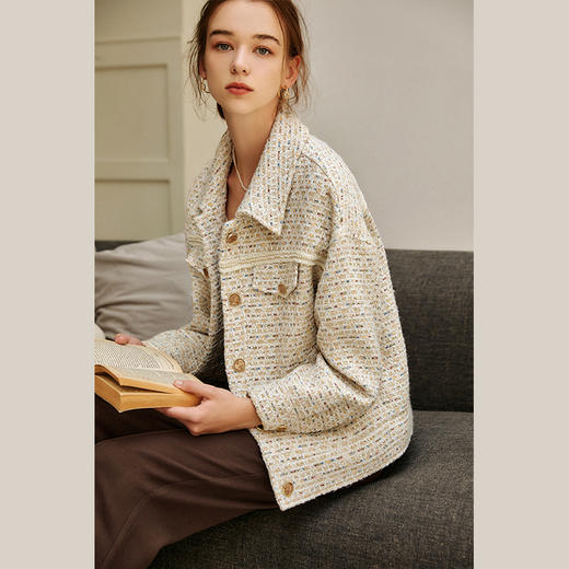 OLrain欧芮儿法式小香风短外套女秋季2023年新款小个子粗花呢上衣 商品图1